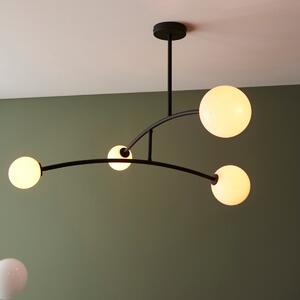 Contemporary 4 Light Semi Flush Ceiling Light In Matt Black With Gloss Opal Glass