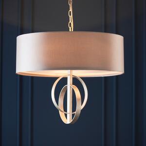 Sculptural 5 Light Ceiling Pendant Light In Antique Silver Leaf With Mink Satin Shade