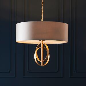 Sculptural 5 Light Ceiling Pendant Light In Antique Gold Leaf With Mink Satin Shade