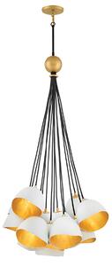Quintiesse QN-NULA-15P Nula 15 Light Cluster Ceiling Pendant Light In Chalk White With Gold Accents