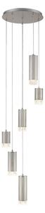 Franklite FL2414-6 Cordelia 6 Light Cluster Ceiling Pendant Light In Satin Brushed Silver Finish
