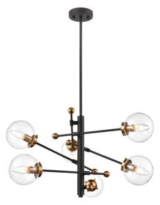 Franklite FL2410-6 Diffraction 6 Light Ceiling Pendant Light In Matt Black And Antique Gold