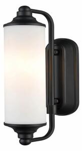 Franklite WB135 Decor Bathroom Wall Light In Black Finish With Opal Glass Shade IP44