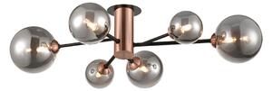 Franklite Solstice 6 Light Semi Flush Ceiling Light In Black And Copper With Smoked Glasses FL2442-6