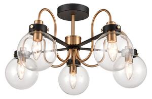 Franklite FL2441-5 Equinox 5 Light Semi Flush Ceiling Light In Matt Black And Antique Gold Finish