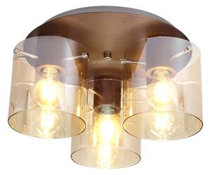 Nordic 3 Light Flush Ceiling Light in Mocha Finish With Amber Glass