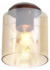 Nordic 1 Light Flush Ceiling Light in Mocha Finish With Amber Glass