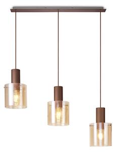Nordic 3 Light Linear Ceiling Pendant Light in Mocha Finish With Amber Glass
