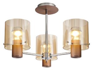 Nordic 3 Light Semi Flush Ceiling Light in Mocha Finish With Amber Glass