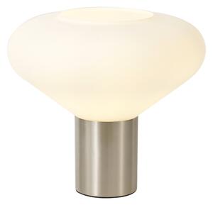 Reid Table Lamp In Satin Nickel Finish with Opal Glass Shade 28 cm 