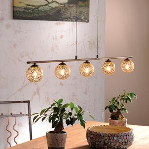 Greta 5 Light Bar Ceiling Pendant Light In Rust Finish With Gold Shades 2040-48