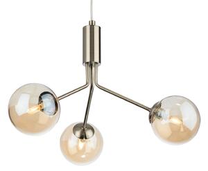 Firstlight 2888AB Montana 3 Light Ceiling Pendant Light In Antique Brass With Amber Glass Shade