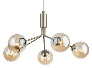 Firstlight 2889AB Montana 5 Light Ceiling Pendant Light In Antique Brass With Amber Glass Shade