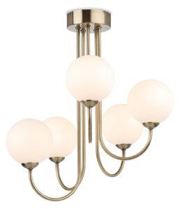 Firstlight 2887AB Lyndon 5 Light Flush Ceiling Light In Antique Brass With Opal Glass