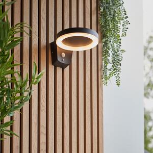 Endon 96933 Ebro PIR Solar Powered Outdoor Wall Light In Textured Black Finish IP44