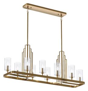 Quintiesse QN-KIMROSE10-BNB Kimrose 10 Light Linear Ceiling Chandelier In Brushed Natural Brass