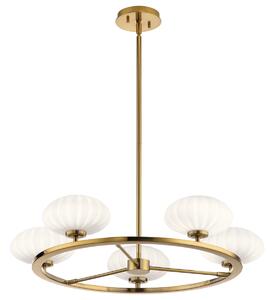 Quintiesse QN-PIM5-FXG Pim 5 Light Ceiling Chandelier In Fox Gold With Opal Glass Shades