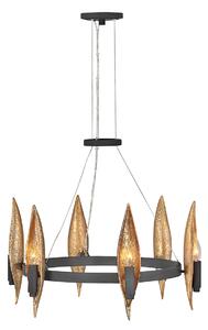 Quintiesse QN-WILLOW6-CBK Willow 6 Light Ceiling Chandelier In Carbon Black And Deluxe Gold Finish