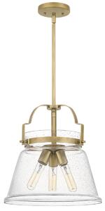 Quintiesse QN-WIMBERLEY-P-WS Wimberley 3 Light Ceiling Pendant In Weathered Brass Finish With Seeded Glass Shade