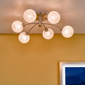 Dar Lighting Avari 6 Light Semi Flush Ceiling Light In Satin Nickel With Round Frosted Glass AVA6446
