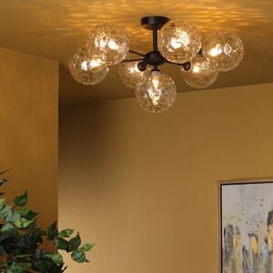 Dar Lighting Cohen 7 Light Semi Flush Ceiling Light In Matt Black With Round Moulded Glass COH3422-12