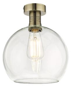 Dar Lighting Emerson Semi Flush Ceiling Light In Antique Brass With Round Clear Glass EME4875-E03