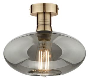 Dar Lighting Emerson Semi Flush Ceiling Light In Antique Brass With Smoked Glass EME4875-E04