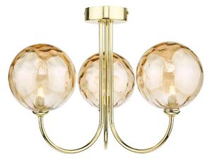 Dar Lighting Jared 3 Light Semi Flush Ceiling Light In Polished Gold With Champagne Dimpled Glass JAR0335-11
