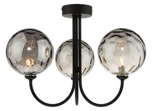 Dar Lighting Jared 3 Light Semi Flush Ceiling Light In Matt Black With Round Smoked Dimpled Glass JAR0322-10