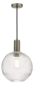 Dar Lighting Nikolas Ceiling Pendant Light In Antique Chrome With Ribbed Round Glass NIK0167-E02