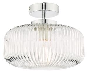 Dar Lighting Riva Bathroom Semi Flush Ceiling Light In Chrome With Ribbed Glass Shade IP44 RIV5208