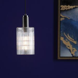Dar Lighting Nikolas Ceiling Pendant Light In Antique Chrome With Ribbed Cylinder Glass NIK0167-E01