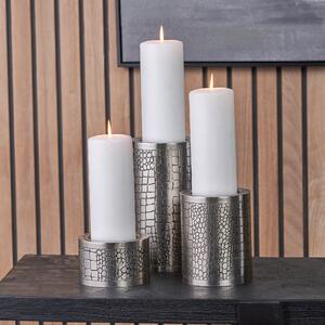 Set of 3 Antique Croc Effect Candle Holders Silver