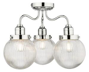 Dar Lighting Tamara 3 Light Bathroom Semi Flush Ceiling Light In Chrome With Ribbed Glass IP44 TAM5350-IP44
