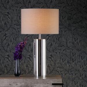 Dar Lighting Cassandra Table Lamp In Polished Chrome With Grey Cotton Shade