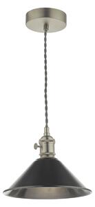 Dar Lighting Hadano Single Ceiling Pendant Light In Antique Chrome With Pewter Shade