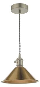 Dar Lighting Hadano Single Ceiling Pendant Light In Antique Chrome With Brass Shade