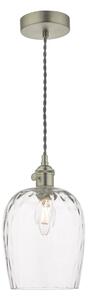 Dar Lighting Hadano Single Ceiling Pendant Light In Antique Chrome With Dimpled Glass Shade