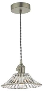 Dar Lighting Hadano Single Ceiling Pendant Light In Antique Chrome With Flared Glass Shade