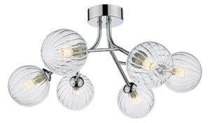 Dar Lighting Yiska 6 Light Semi Flush Ceiling Light In Polished Chrome Finish With Ribbed Glass