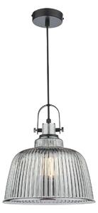 Dar Lighting Rhode Large Ceiling Pendant Light In Polished Chrome Finish With Smoked Ribbed Glass