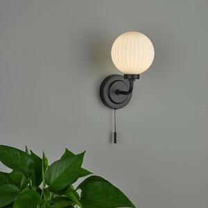Dar Lighting Alrik Bathroom Wall Light In Black With Ribbed Opal Glass Shade IP44