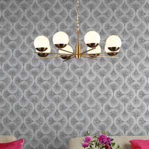 Dar Lighting Bombazine 8 Light Ceiling Pendant Light In Natural Brass Finish With Opal Glass Shades
