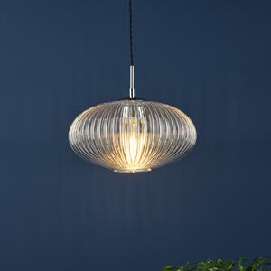 Dar Lighting Edmond Single Ceiling Pendant Light In Polished Chrome With Clear Ribbed Glass