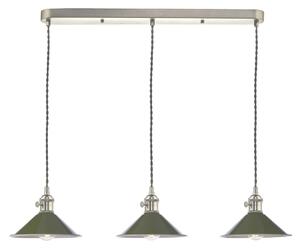 Dar Lighting Hadano 3 Light Bar Ceiling Pendant Light In Antique Chrome With Olive Shades