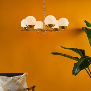 Dar Lighting Bombazine 6 Light Ceiling Pendant In Natural Brass Finish With Opal Glass