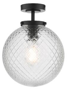 Dar Lighting Wayne Bathroom Semi Flush Ceiling Light In Matt Black Textured Glass IP44