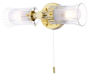 Dar Lighting Elba Bathroom 2 Light Wall Light In Polished Gold With Glass Shades IP44
