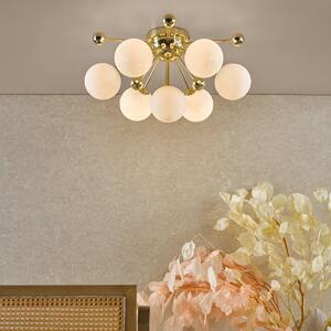 Dar Lighting Ursa 7 Light Flush Ceiling Light In Polished Gold With Opal Glass