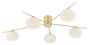 Dar Lighting Jasper 5 Light Semi Flush Ceiling Light In Satin Gold Finish With Opal Glass